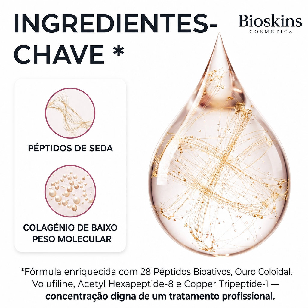 Ingredientes-chave — péptidos de seda e colagénio